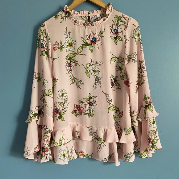 NY Collection Floral Ruffle Blouse - Pink - Picture 1 of 4